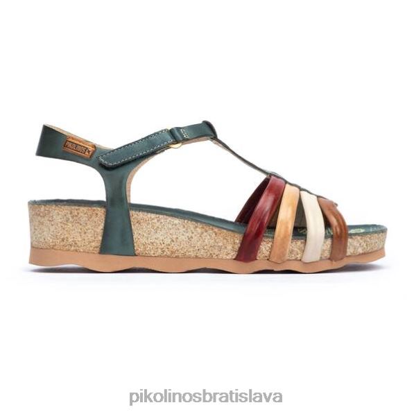obuv smaragd Pikolinos 640B4754 mahon klinové sandále s farebnými remienkami a remienkom na členky ženy