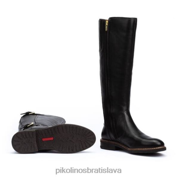 obuv čierna Pikolinos 640B4359 Kožené vysoké čižmy nad kolená aldaya s dvojitou prackou ženy