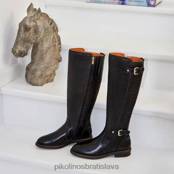 obuv čierna Pikolinos 640B4359 Kožené vysoké čižmy nad kolená aldaya s dvojitou prackou ženy